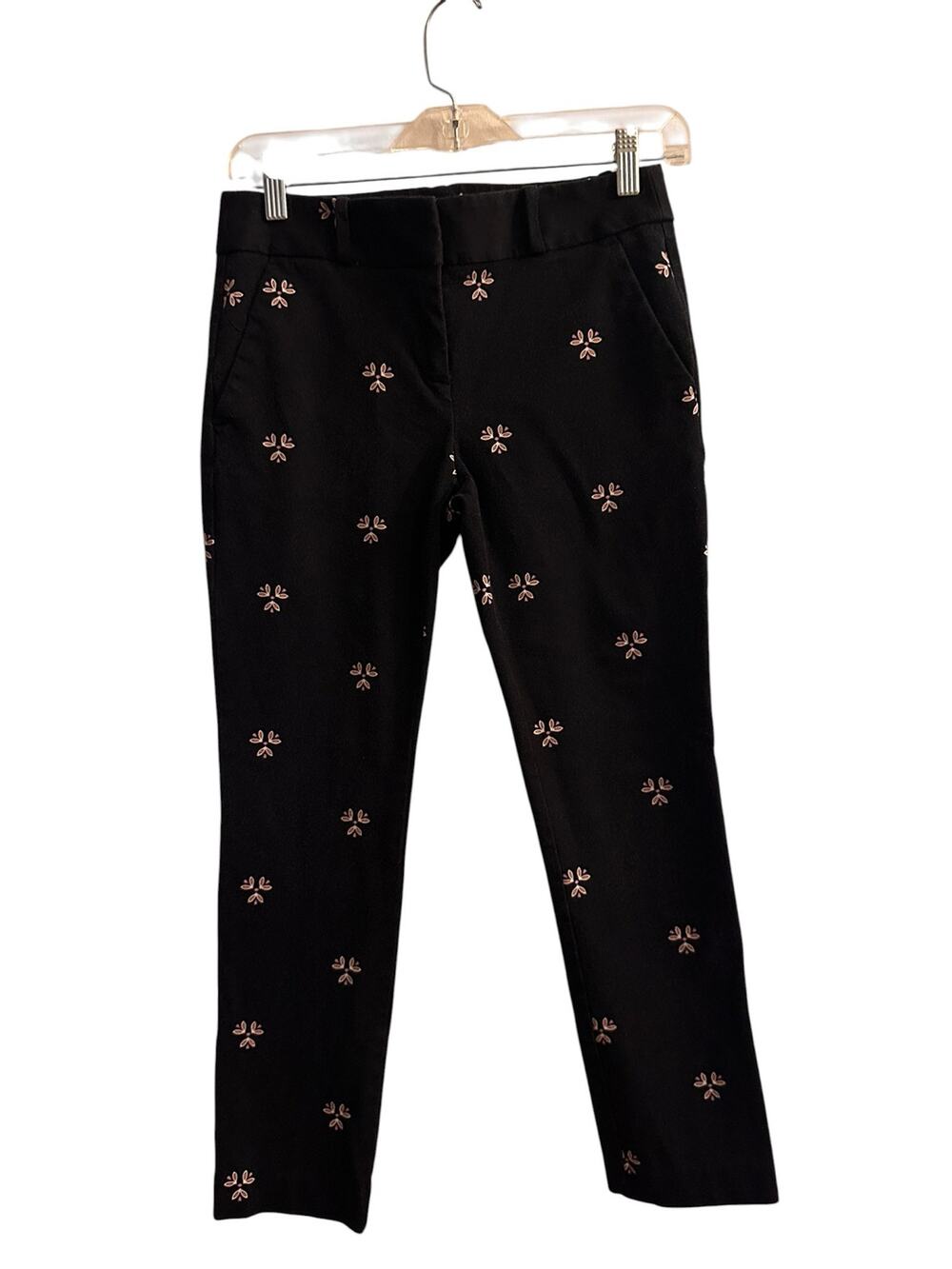LOFT Black Floral Marisa Skinny Ankle Dress Pants Women Sz 0P